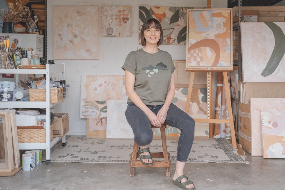 jasmine kroeze sitting artist studio abstract original easel