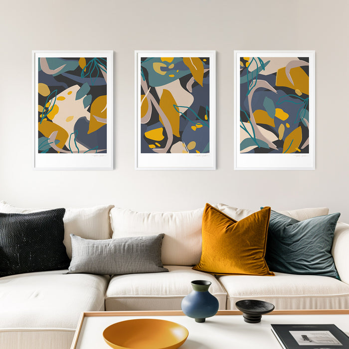 Golden Leaf Trio - Abstract Art Prints