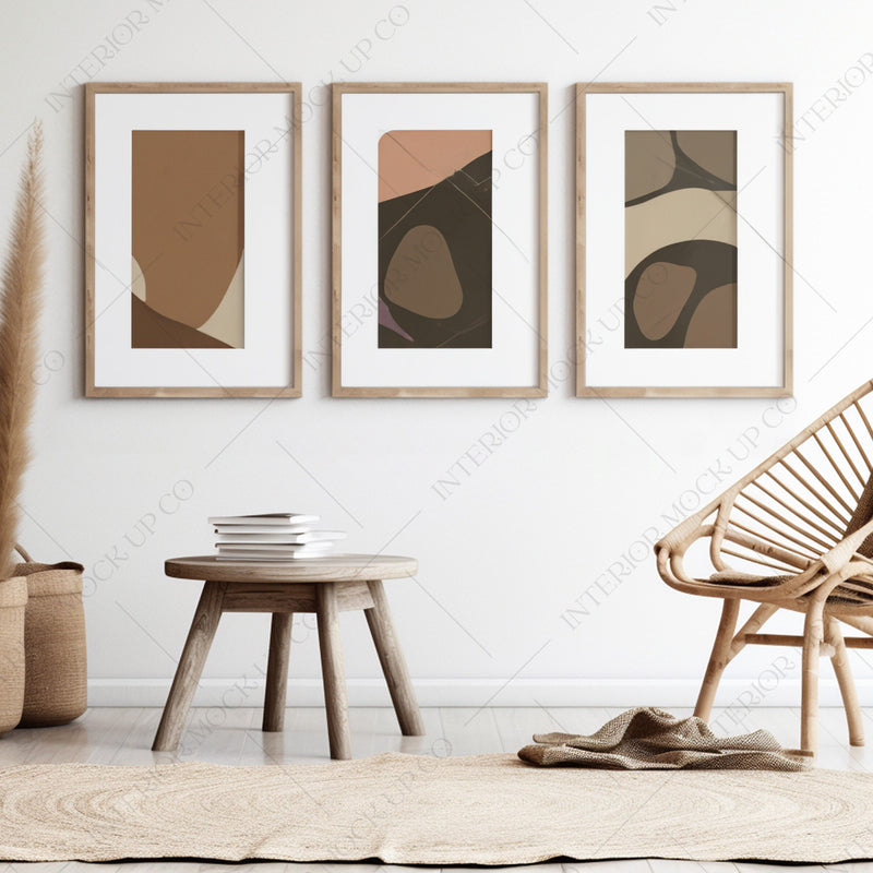 Set of 3 frames PSD mockup for wall art printables 20x30 frame mockup wood