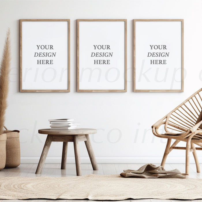 Set of 3 frames PSD mockup for wall art printables 20x30 frame mockup wood