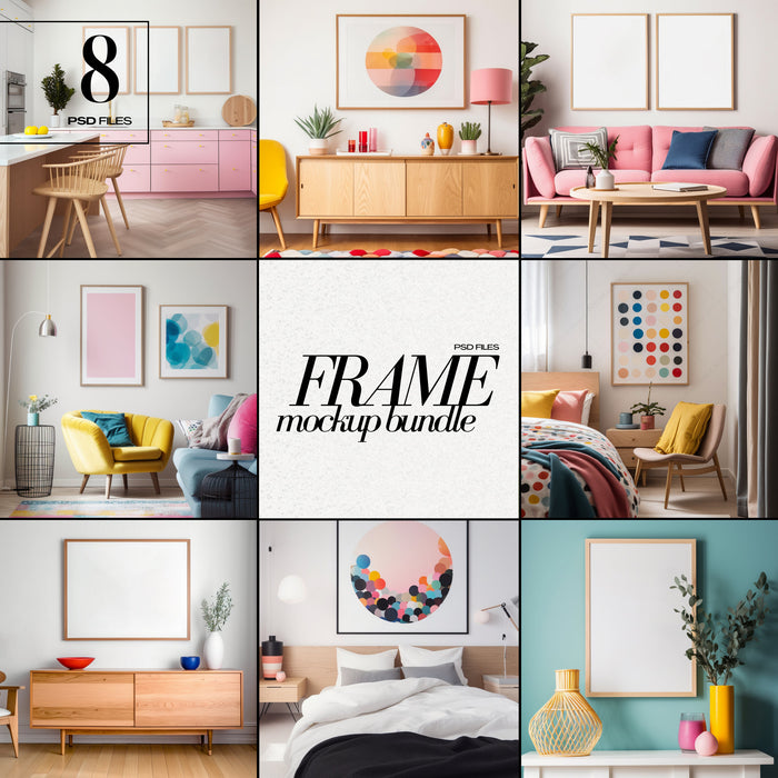 Colorful Frame Mockup Bundle Bright Modern Interior Decor Colourful Wall Art Frames PSD