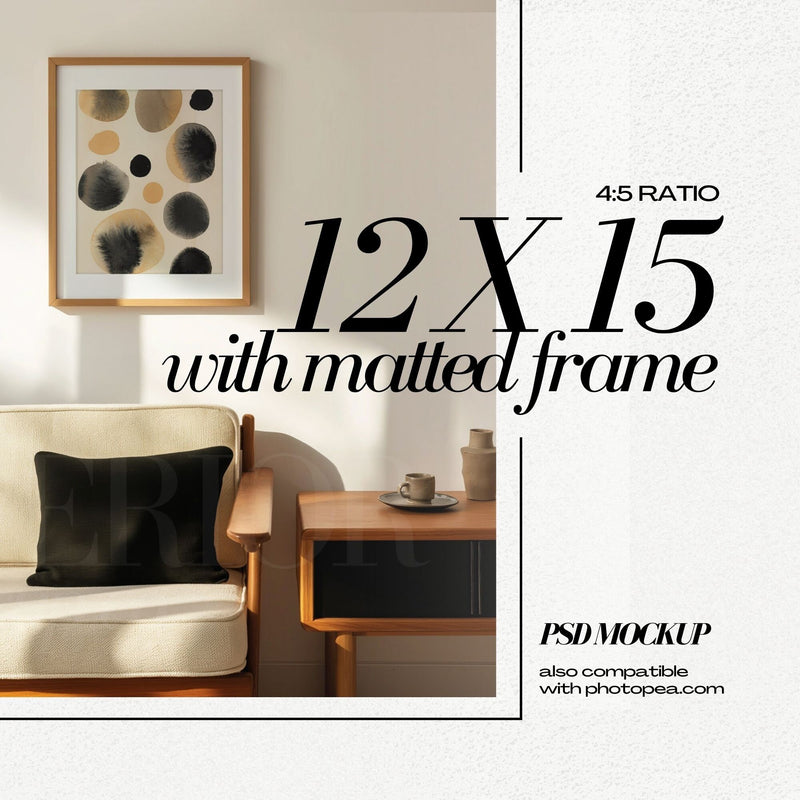 16x20 Frame Mockup PSD Modern Japandi Room