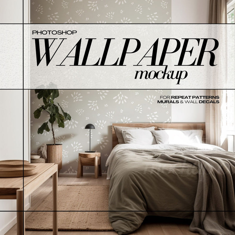 PSD Bedroom Wallpaper Mockup Procreate compatible Mock up Japandi Interior Room for Surface Pattern