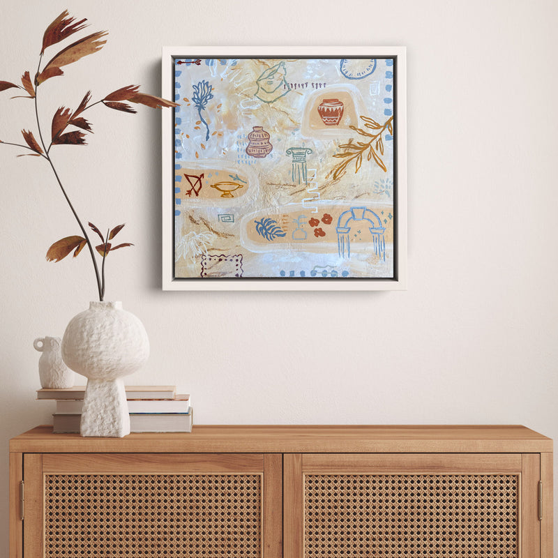 roman inspired original artwork textured blue orange tones