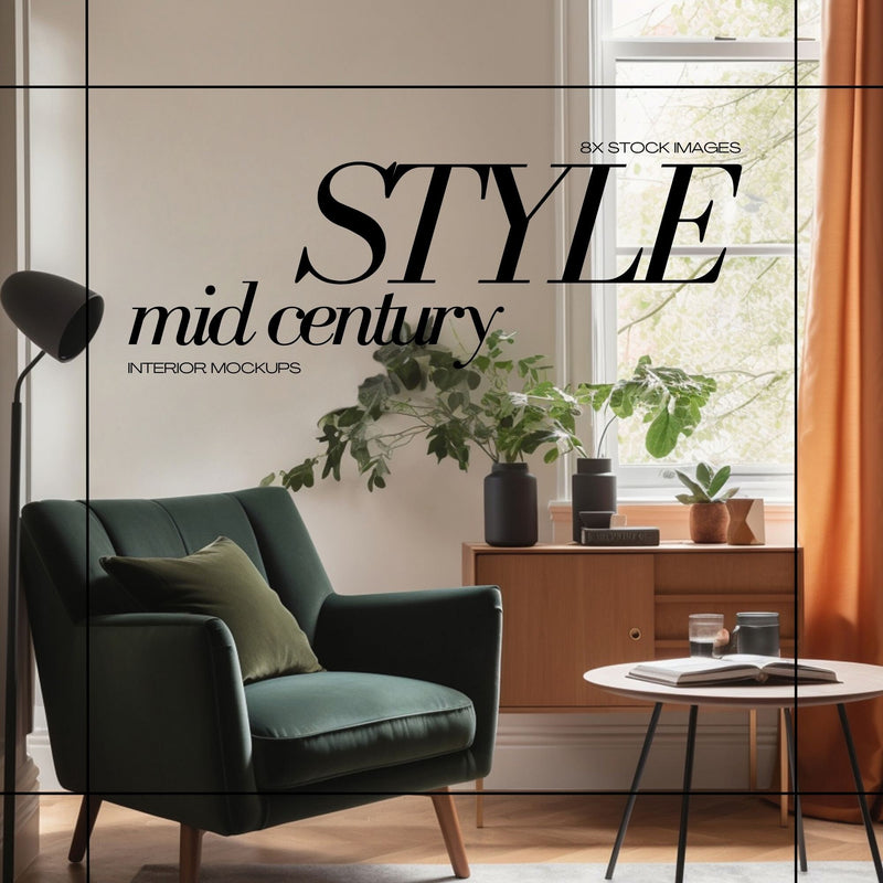 Mid Century Mockup JPG Interior Bundle Blank Wall Stock Image