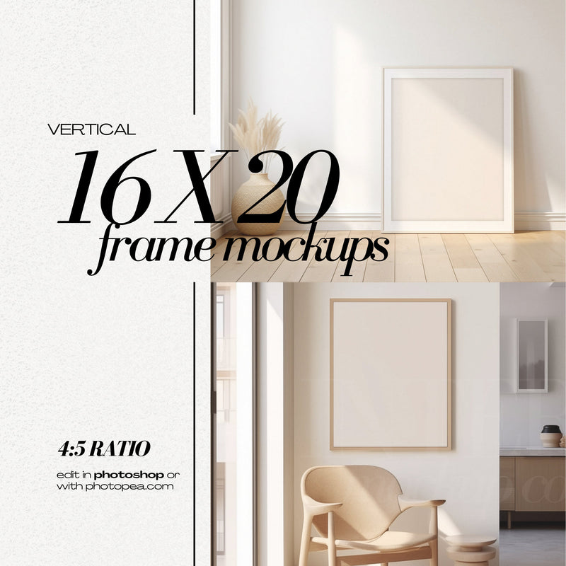 Contemporary Frame Mockup Bundle PSD Boho Style Wooden Frames Mock up