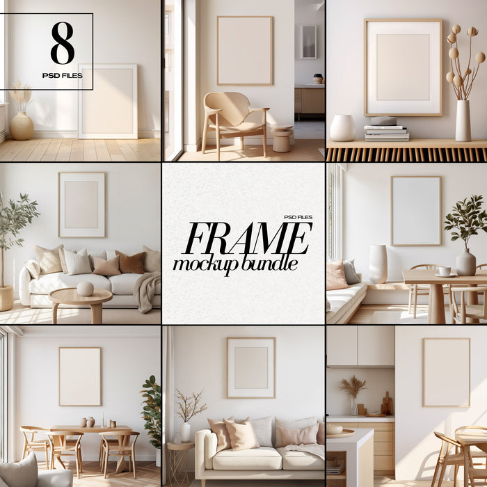 Contemporary Frame Mockup Bundle PSD Boho Style Wooden Frames Mock up